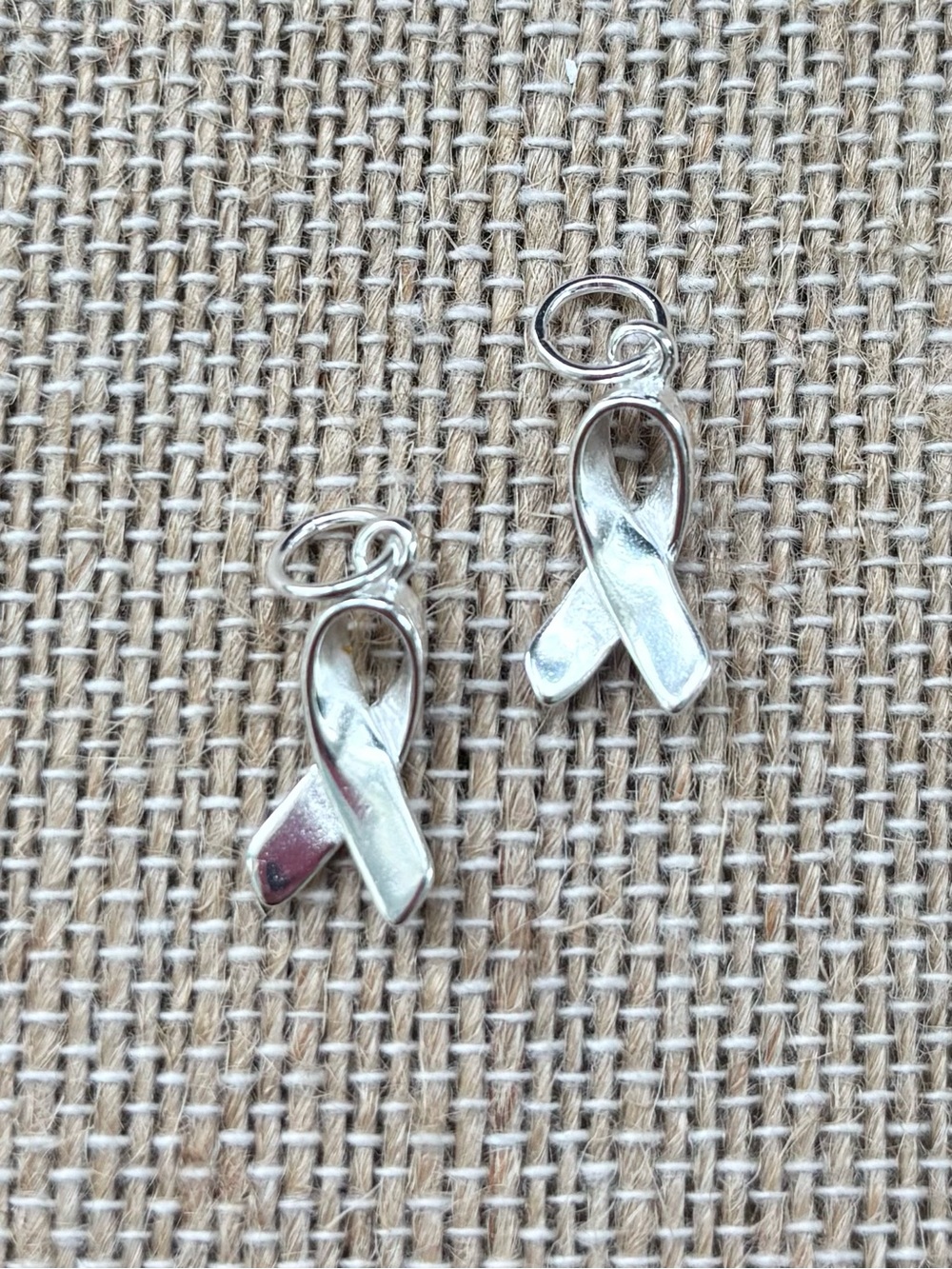 925 Sterling Silver Ribbon Awareness Charms Pendants - Set of 2